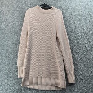 Duluth Trading Sweater Womens Medium Pink Tunic Mock Neck Waffle Knit Hi-Low Hem